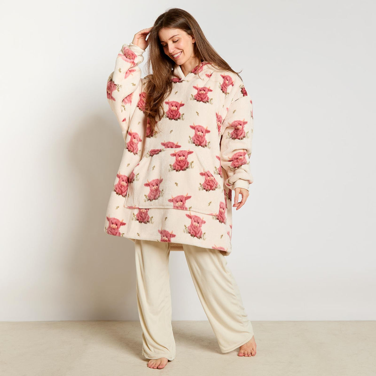OHS Pet Print Loungewear Set Hoodie Blanket Sherpa Lined Fleece Winter Nightwear