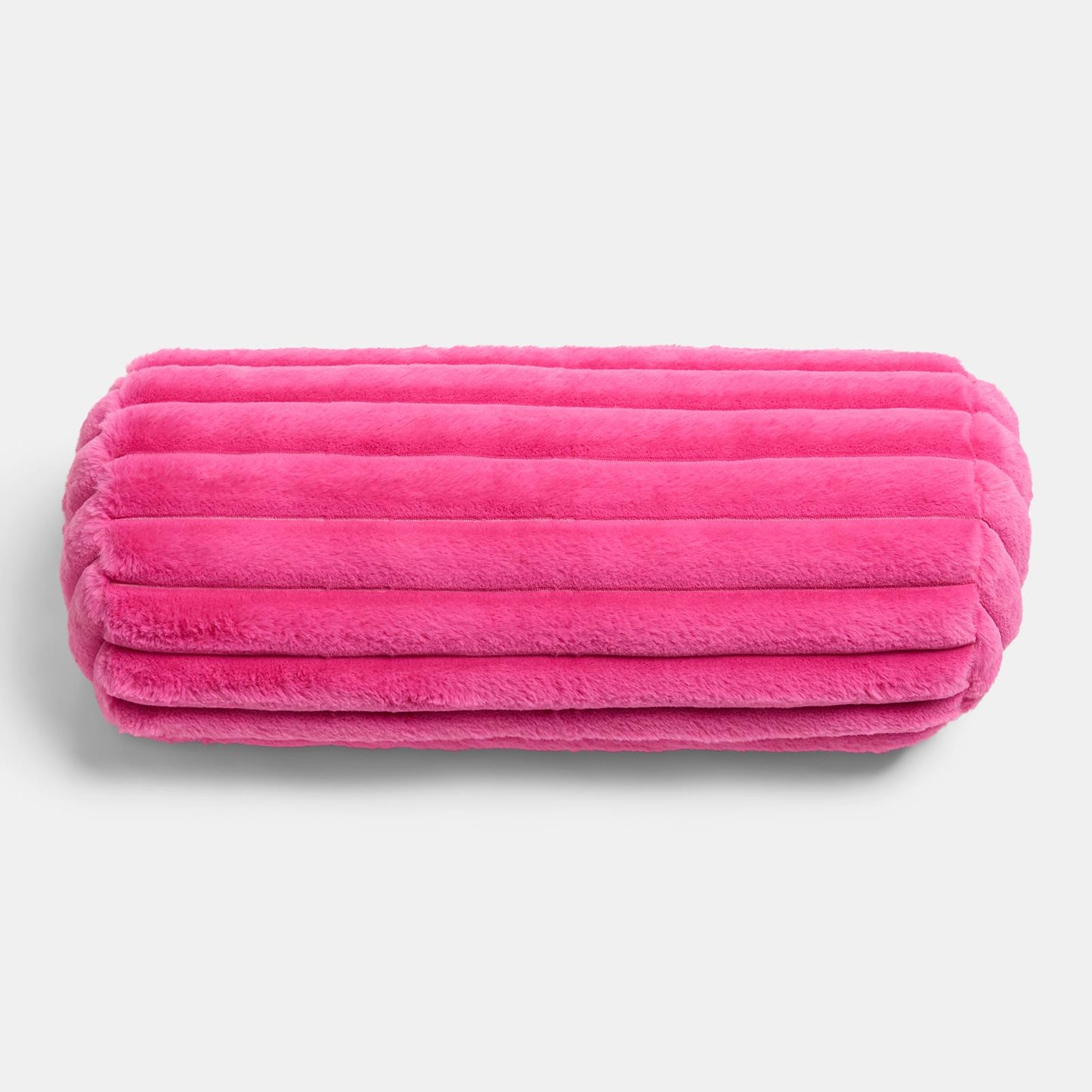 OHS Ribbed Round Bolster Pillow Faux Fur Filled Cushion Soft Neck Roll