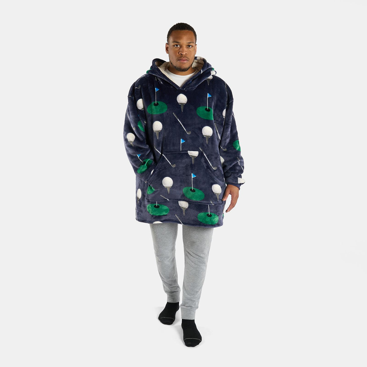 OHS Print Hooded Blanket Adult Xmas Winter Sherpa Lined Throw Oversized Hoodie