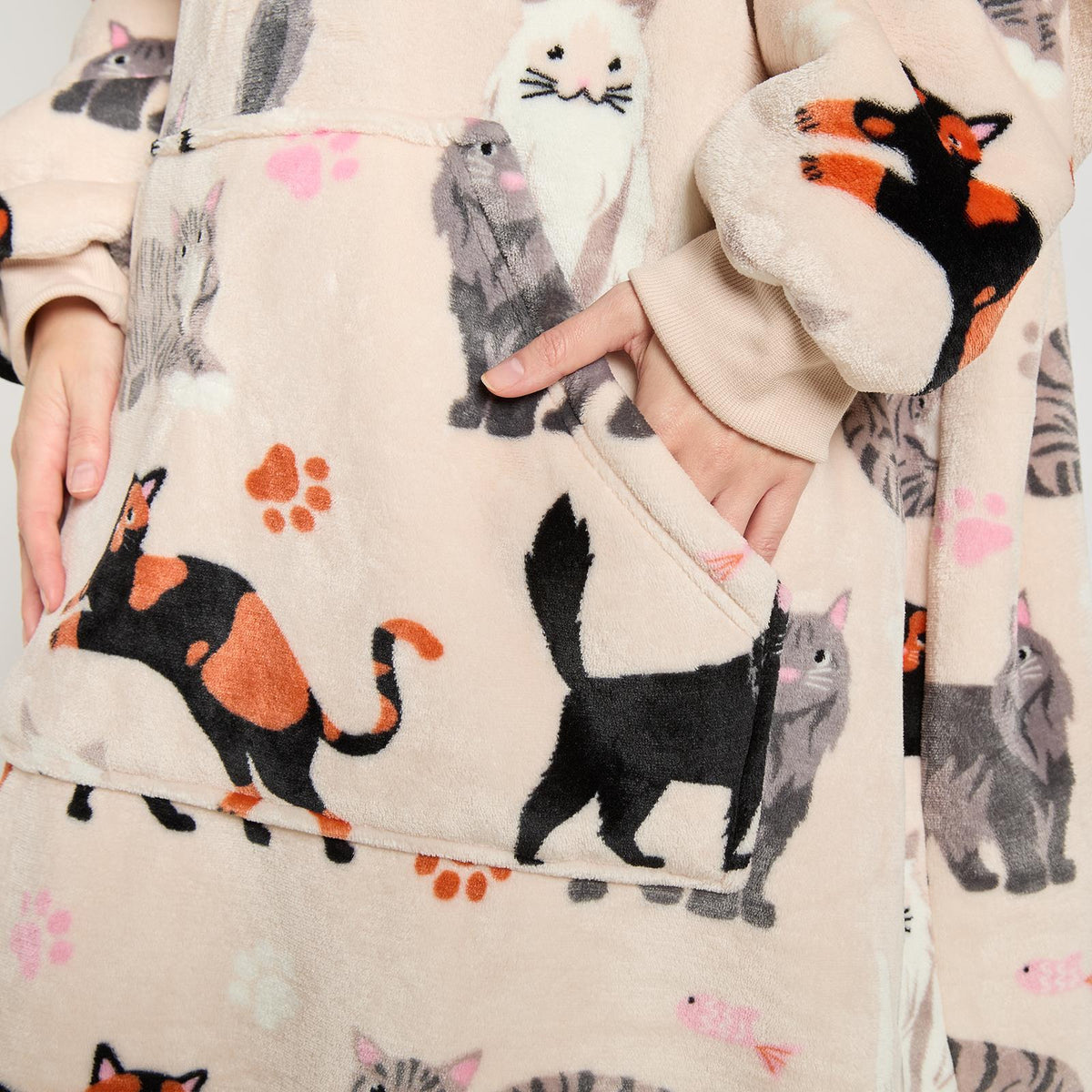 OHS Pet Print Loungewear Set Hoodie Blanket Sherpa Lined Fleece Winter Nightwear