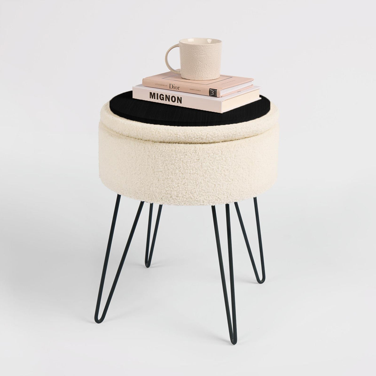 Foot Stool Storage Seat Chair Dressing Table Vanity Pouffe Ottoman Boucle Fleece
