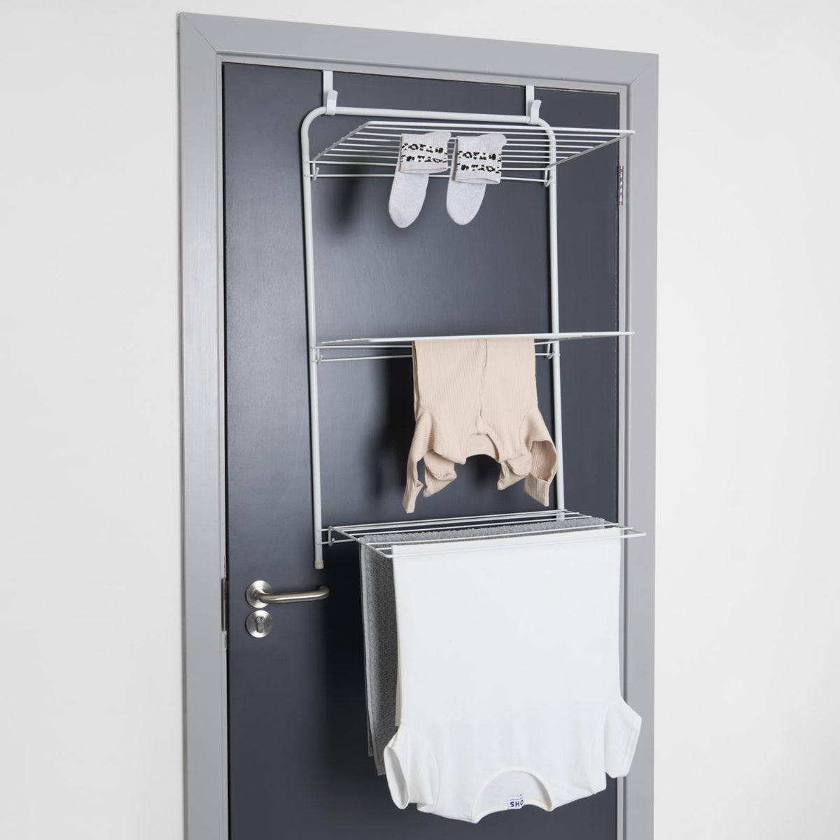 Over The Door Tiered Foldable Drying Rack Towel Storage Organiser Rail Hanger
