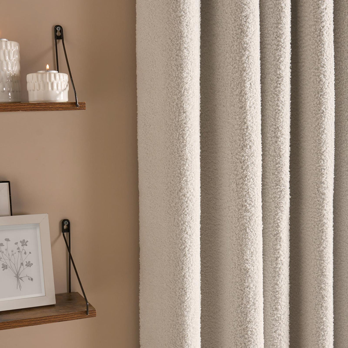 OHS Boucle Eyelet Curtains Blackout Pair Ready Made Ring Top Energy Saving