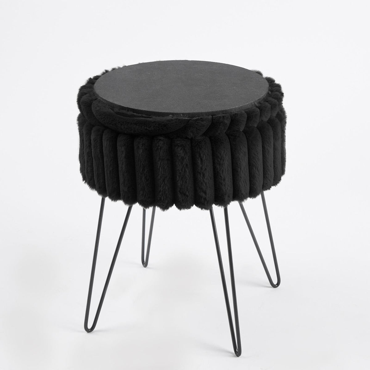 OHS Faux Fur Stool Hairpin Ribbed Fleece Round Vanity Seat Foot Rest Chair