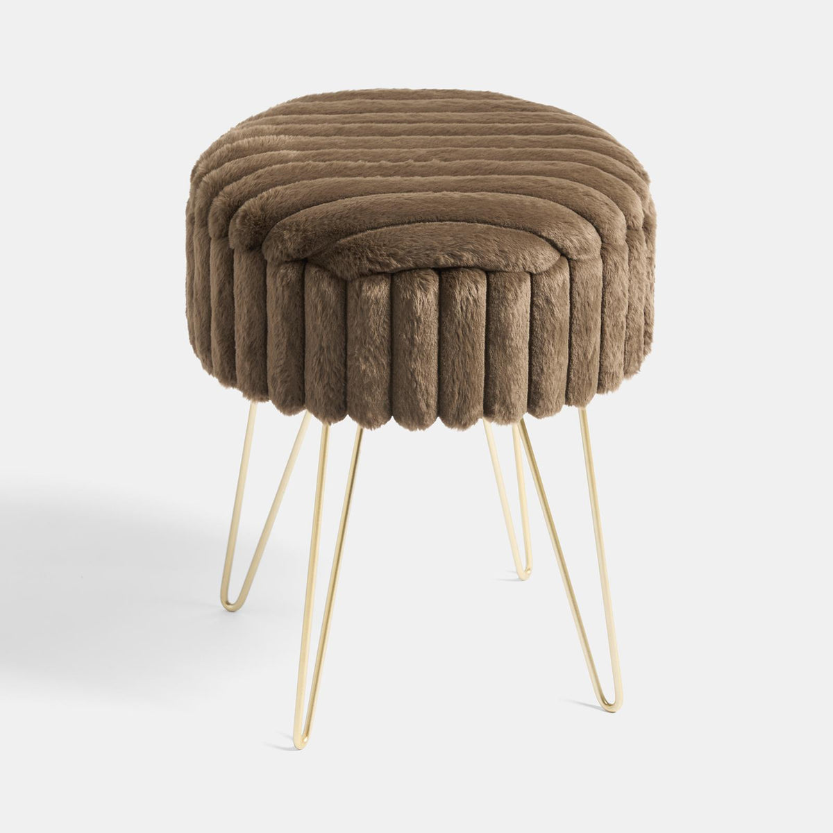 OHS Faux Fur Stool Hairpin Ribbed Fleece Round Vanity Seat Foot Rest Chair