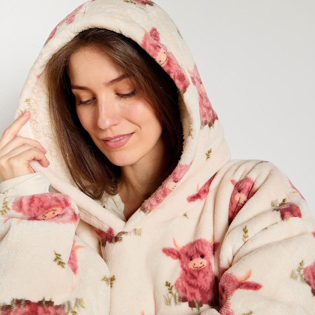 OHS Pet Print Loungewear Set Hoodie Blanket Sherpa Lined Fleece Winter Nightwear
