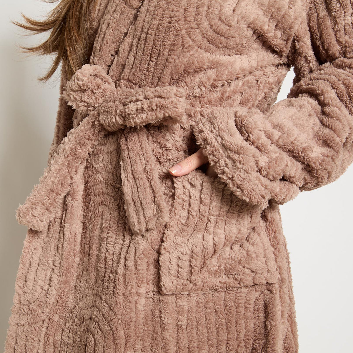 OHS Tufted Dressing Gown Soft Fleece Robe Thermal Bathrobe Hooded Loungewear