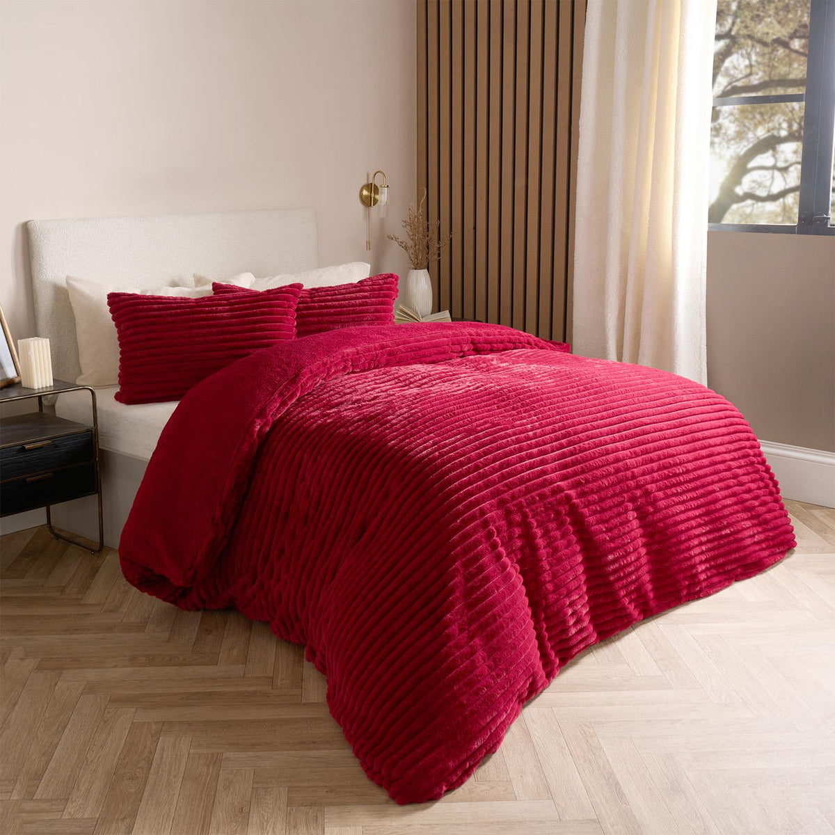 OHS Ribbed Fleece Bedding Set Soft Faux Fur Thermal Duvet Cover with Pillowcase