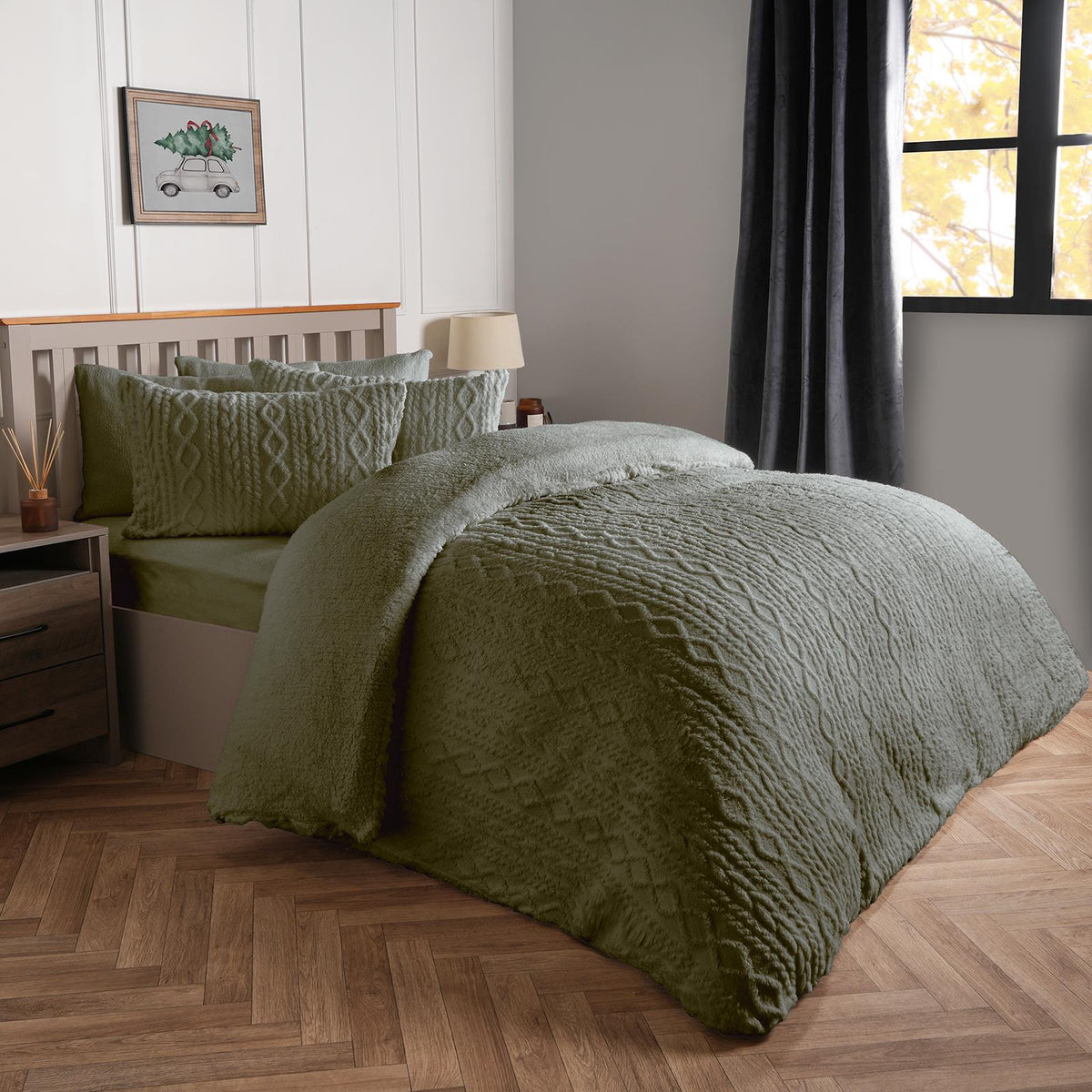 OHS Cable Knit Bedding Set Reversible Fleece Quilt Duvet Cover with Pillowcase
