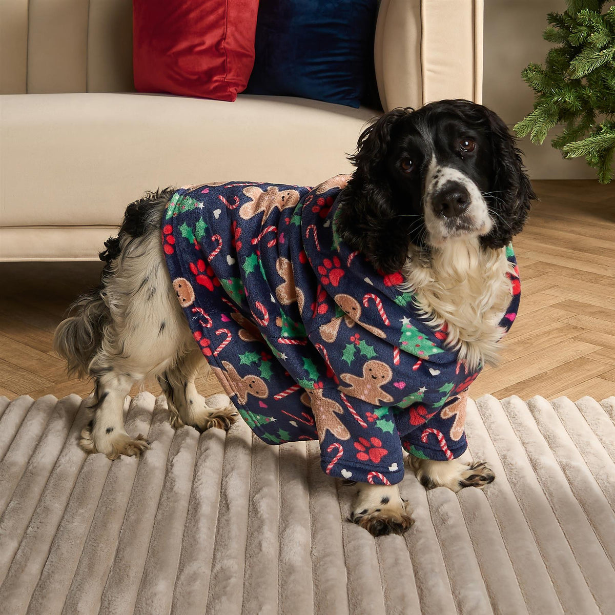 OHS Christmas Pet Hoodie Blanket Novelty Paw Print Soft Fleece Dog Cat Jumper