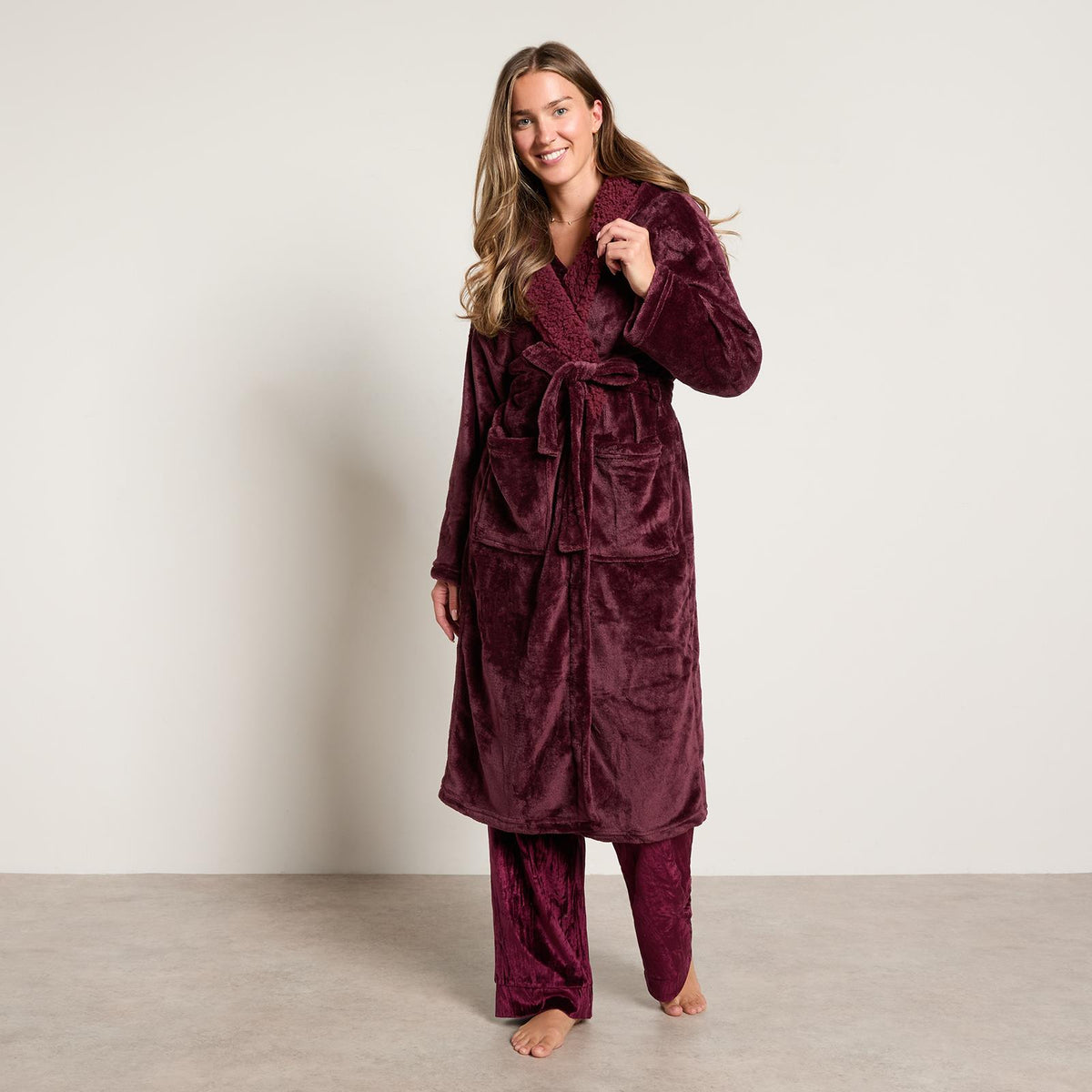 OHS Flannel Dressing Gown Soft Fleece Adults Unisex Thermal Winter Bathrobe