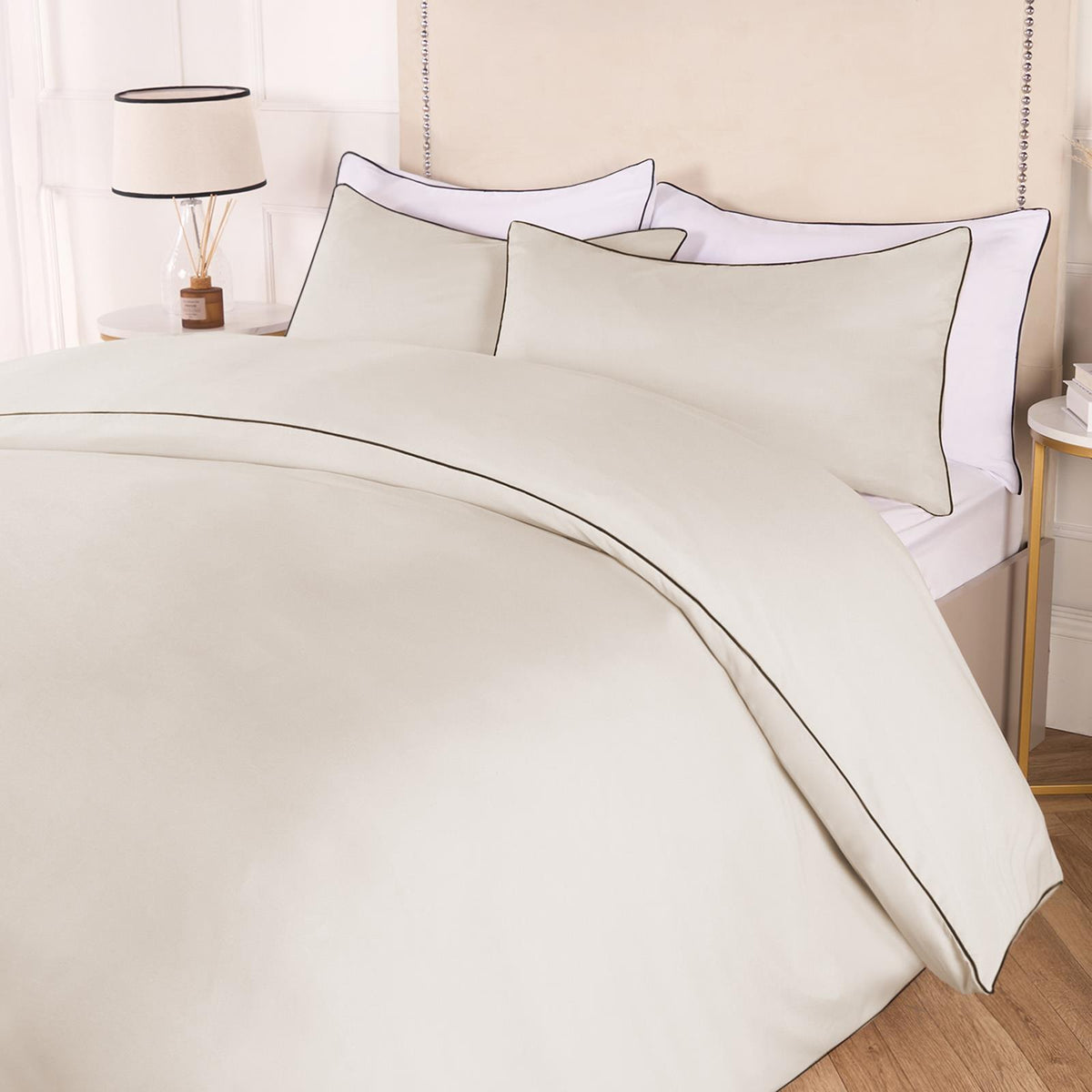 OHS Piped Edge Duvet Cover Set Soft Quilt Pillowcase Bedding Double King Size