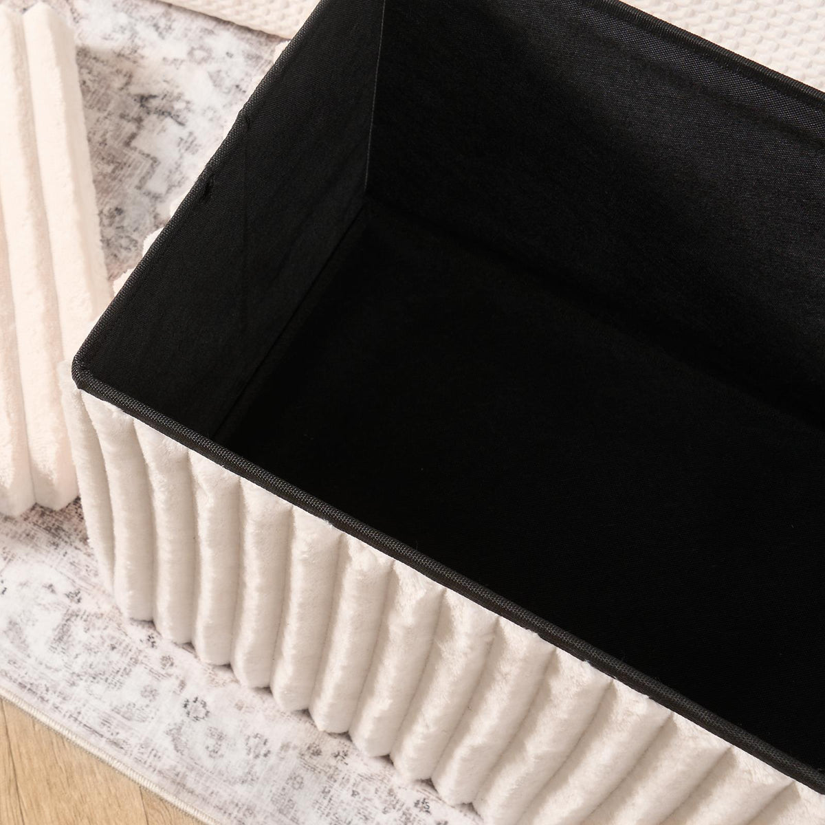 OHS Storage Box Lid Ottoman Folding Ribbed Fleece Footstool Tub Seat