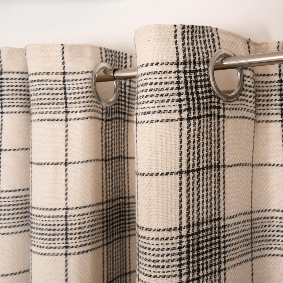 OHS Check Eyelet Curtains Pair Thermal Ring Top Textured Woven Ready Made