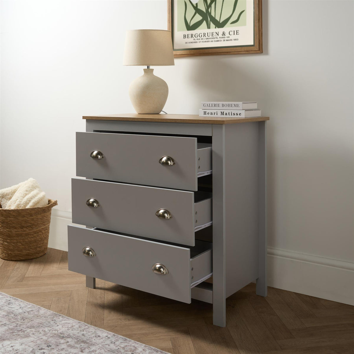 OHS Chicago Bedside Table 2/3 Drawer Hallway Cabinet Nightstand Unit Home Decor