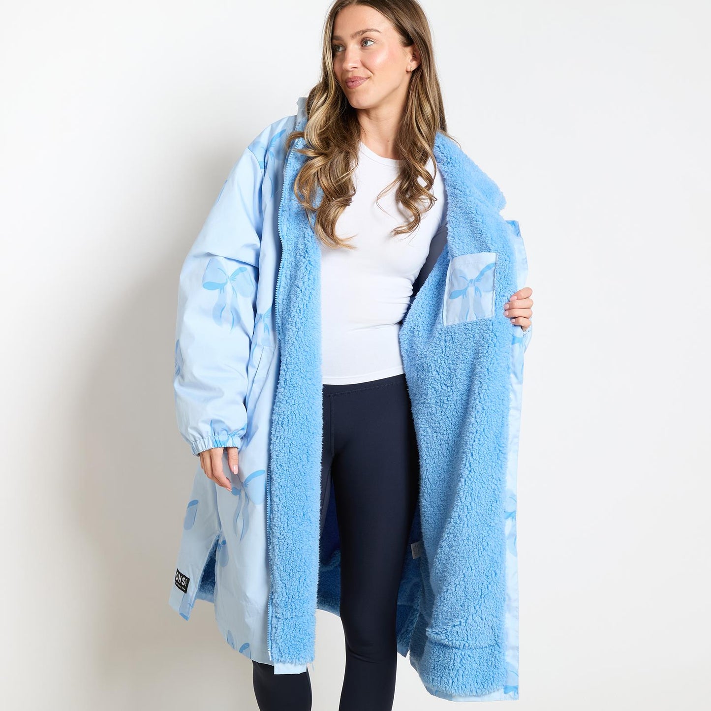 OHS Bows Print Drying Changing Robe Sherpa Lined Water Resistant Oversized Coat