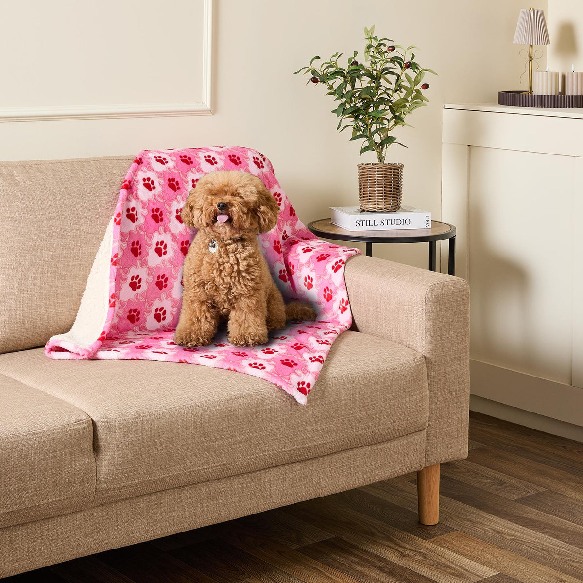 OHS Printed Pet Blanket Reversible Sherpa Fleece Dog Cats Thermal Calming Throw