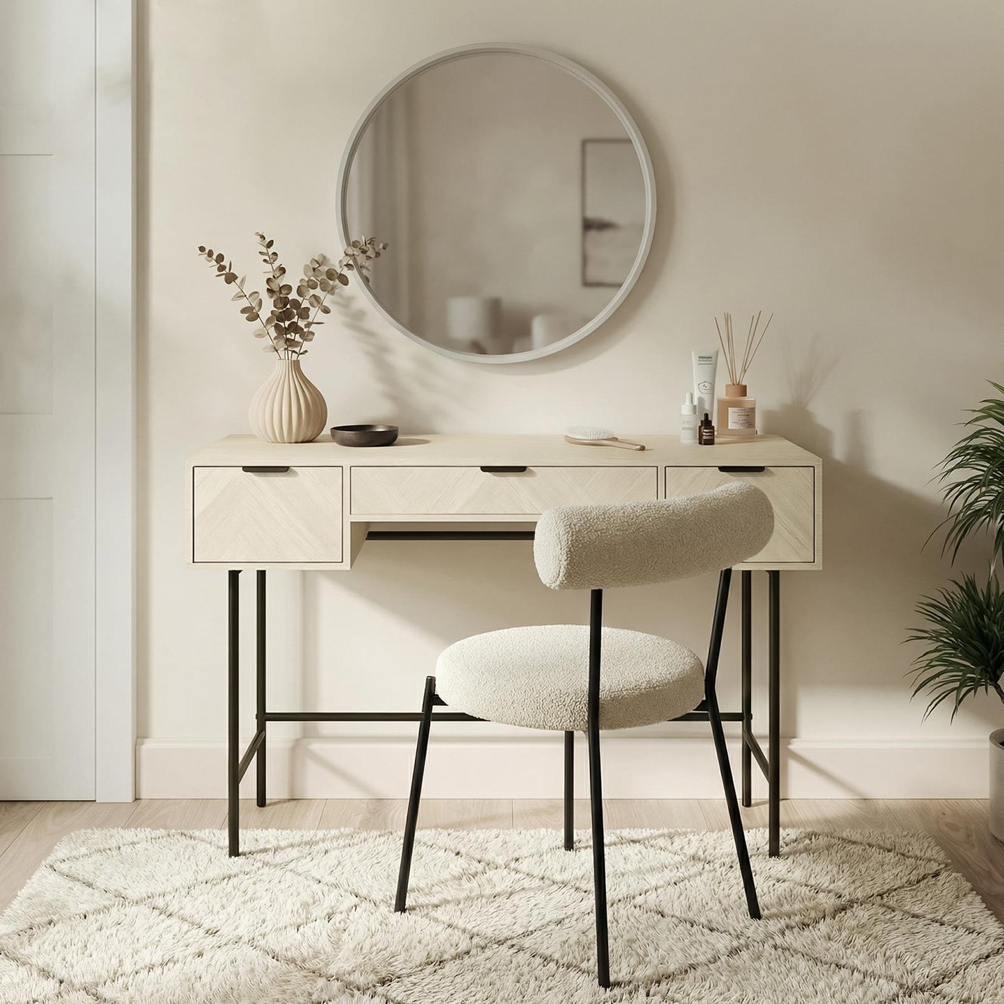 OHS Chevron Dressing Table Engineered Wood Makeup Vanity Desk with 3 Drawers