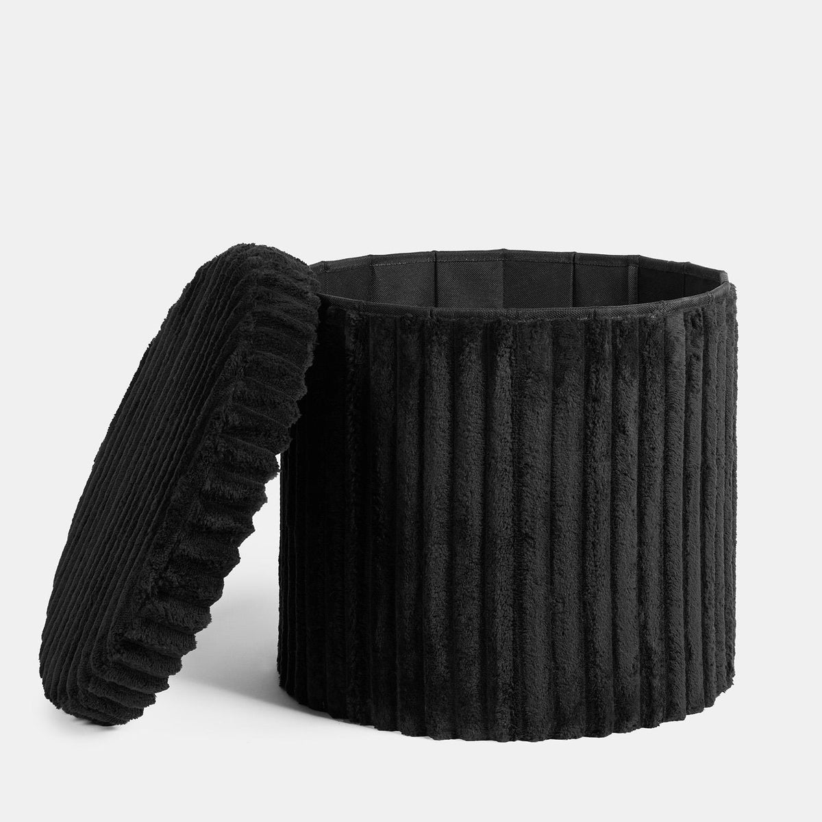 OHS Storage Box Lid Ottoman Folding Ribbed Fleece Footstool Tub Seat