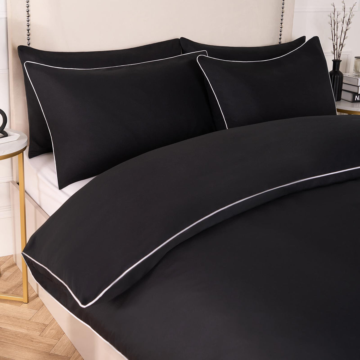 OHS Piped Edge Duvet Cover Set Soft Quilt Pillowcase Bedding Double King Size