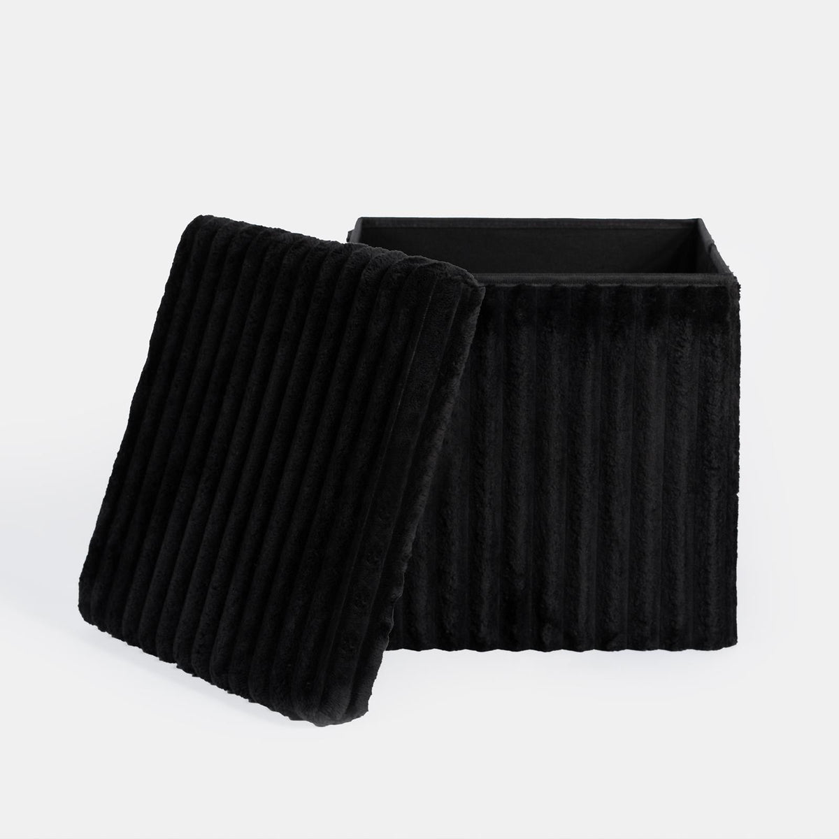 OHS Storage Box Lid Ottoman Folding Ribbed Fleece Footstool Tub Seat