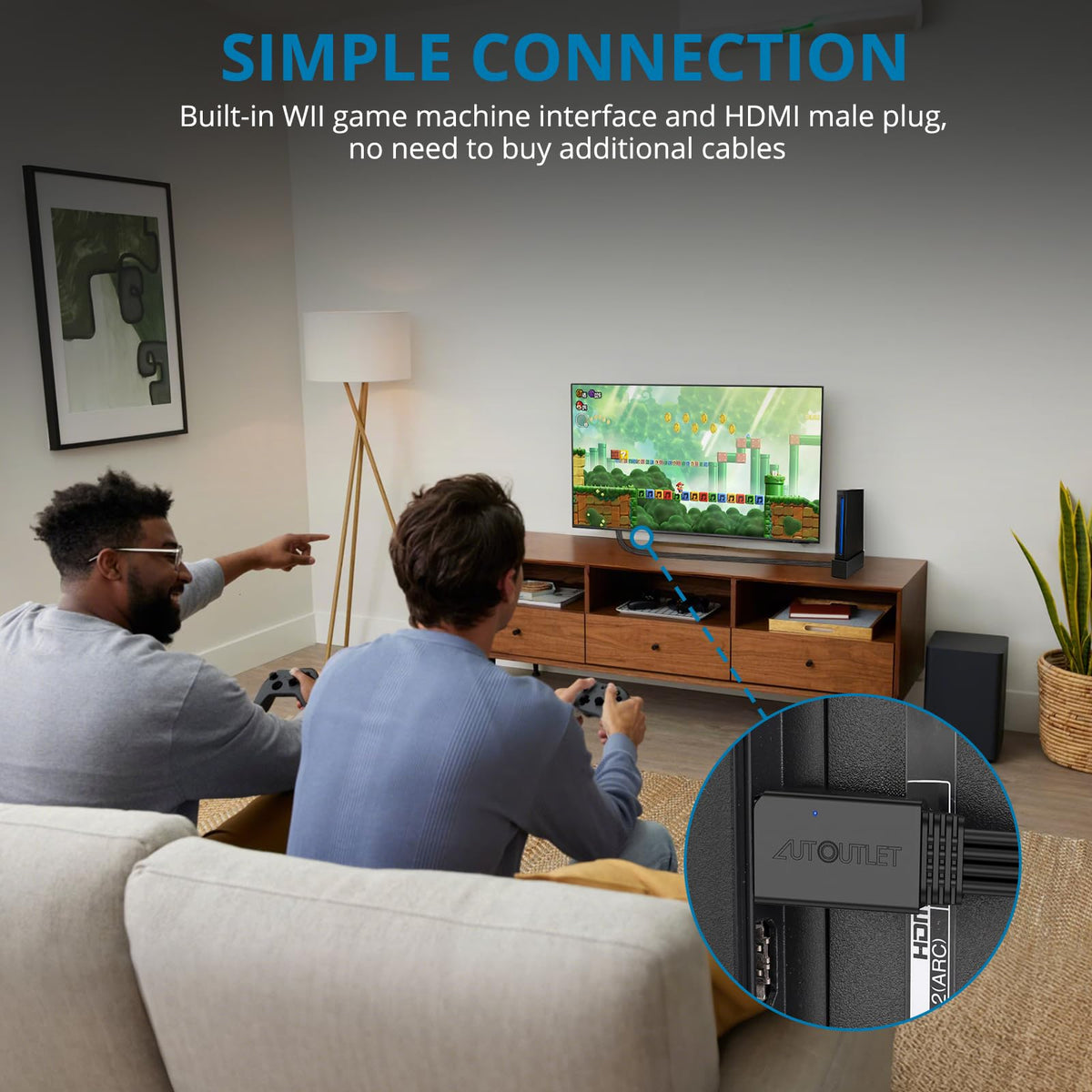 AUTOUTLET Wii to HDMI Converter 1080P 5ft/150 cm for Full HD Device, Adapter with HDMI Male Cable Output Compatible with Nintendo Wii, Wii U, HDTV, Monitor-Supports All Wii Display Modes