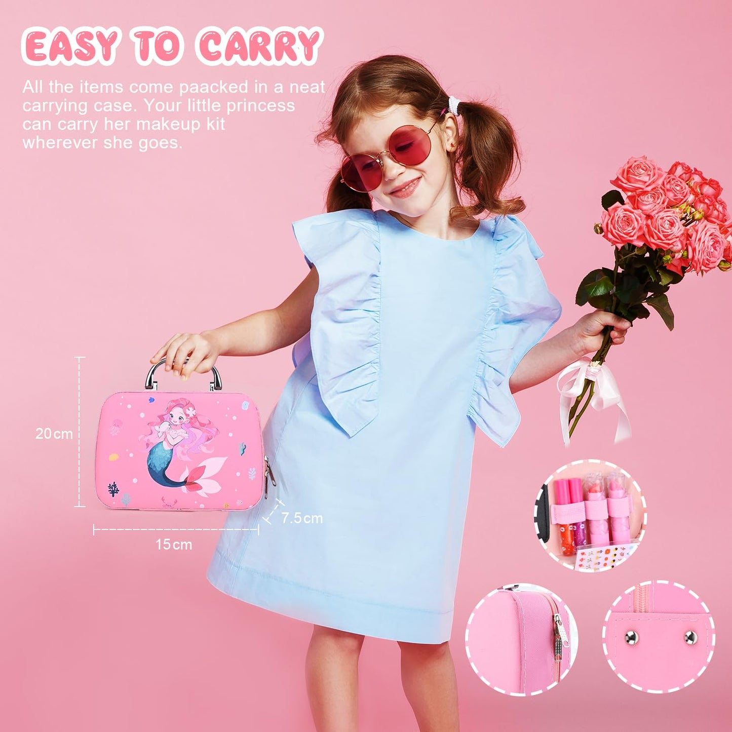 Kids Makeup Sets for Girls, Children Real Washable Make up Starter Kit Princess Pretend Play Makeup Girls Toys with Cosmetic Bag, Little Girl Birthday Set For Age 3 4 5 6 7 8 9 10 Year