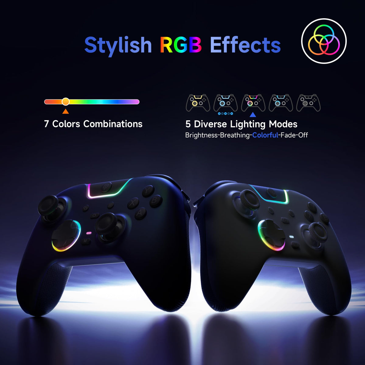 EasySMX X05 Pro Wireless Controller for PC Ergonomic Skin-Like Grip, Quiet-Touch Low-Noise Buttons, Dual Triggers, Hall Joysticks, 2 Programmable Buttons, RGB, 1000mAh Battery