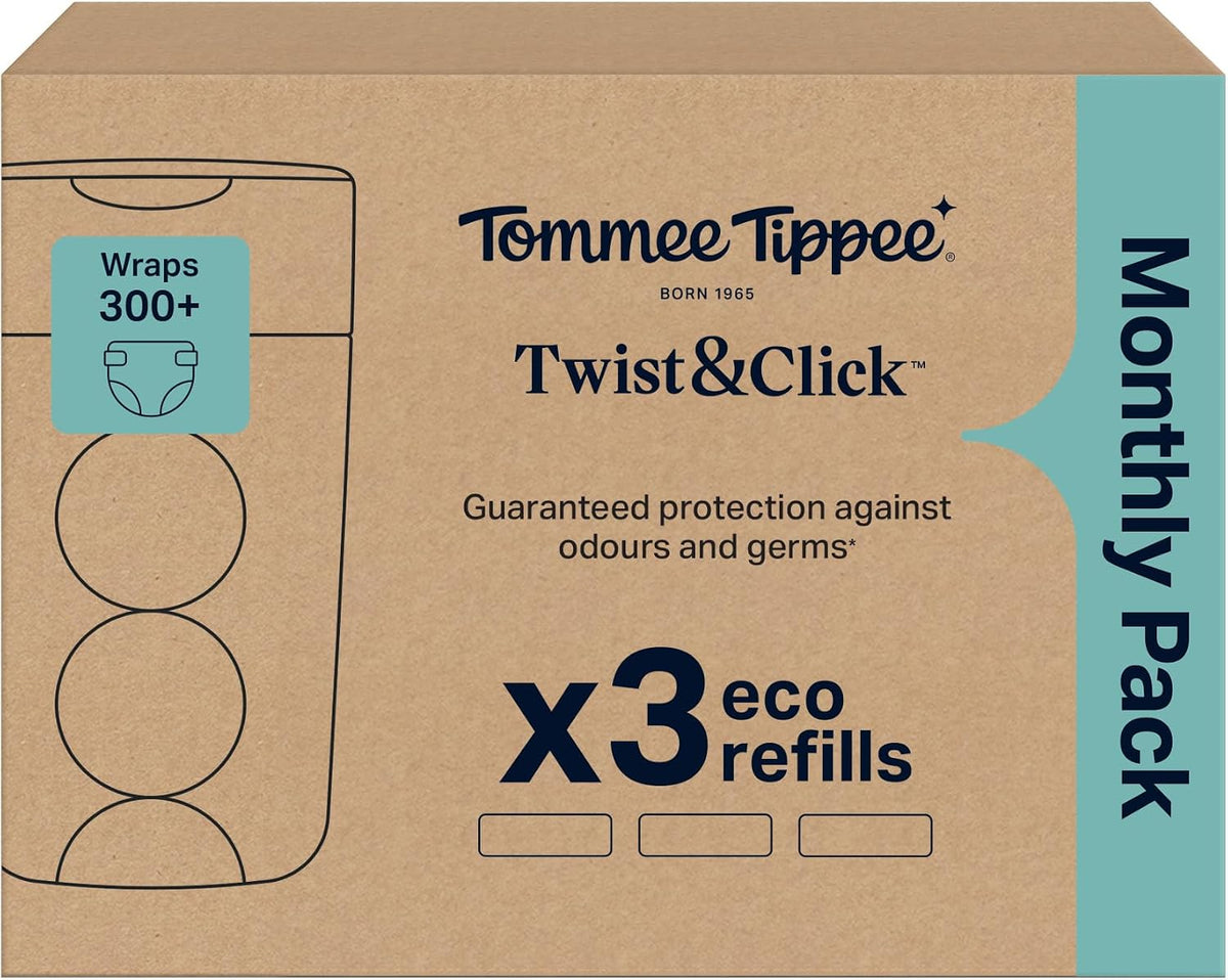Tommee Tippee Twist & Click Nappy Bin Refill Cassettes Pack of 3