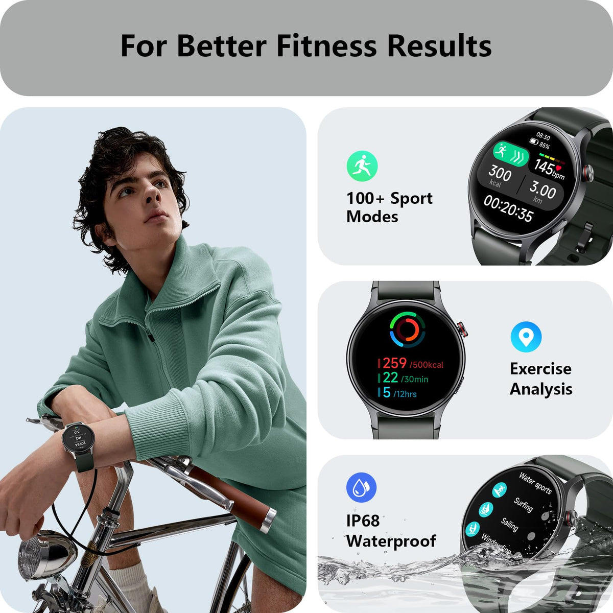Smart Watch for Women, Answer/Make Call, 1.32'' AMOLED Ultra-Clear Screen Fitness Trackers with Heart Rate/Sleep/SpO2 Monitor, Smartwatch for iPhone/Samsung/Android, 110+ Sport Modes, 3ATM Waterproof