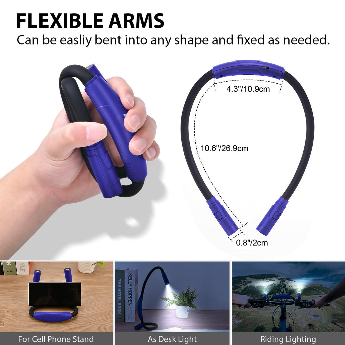 LUXJET Rechargeable Neck Book Light Night Lamp for Reading (Dark Blue)