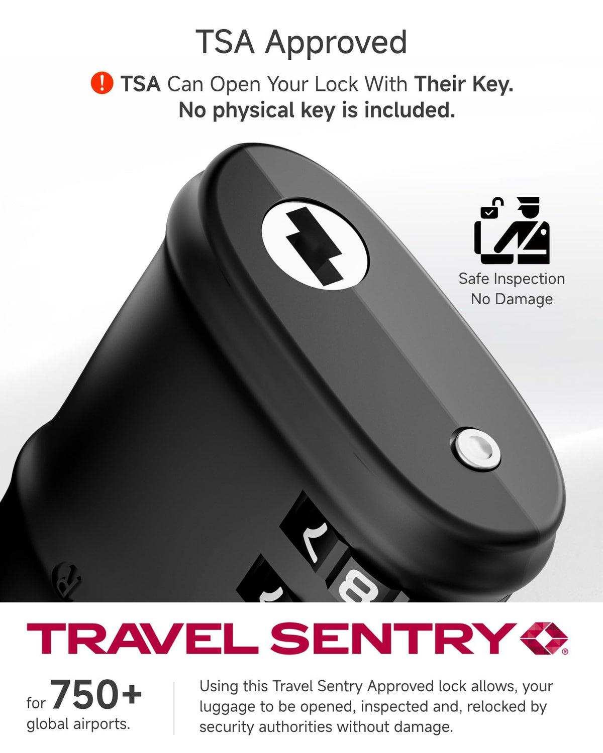 LUGGEX Suitcase Locks, Luggage Locks, TSA Approved Luggage Locks,Black,2