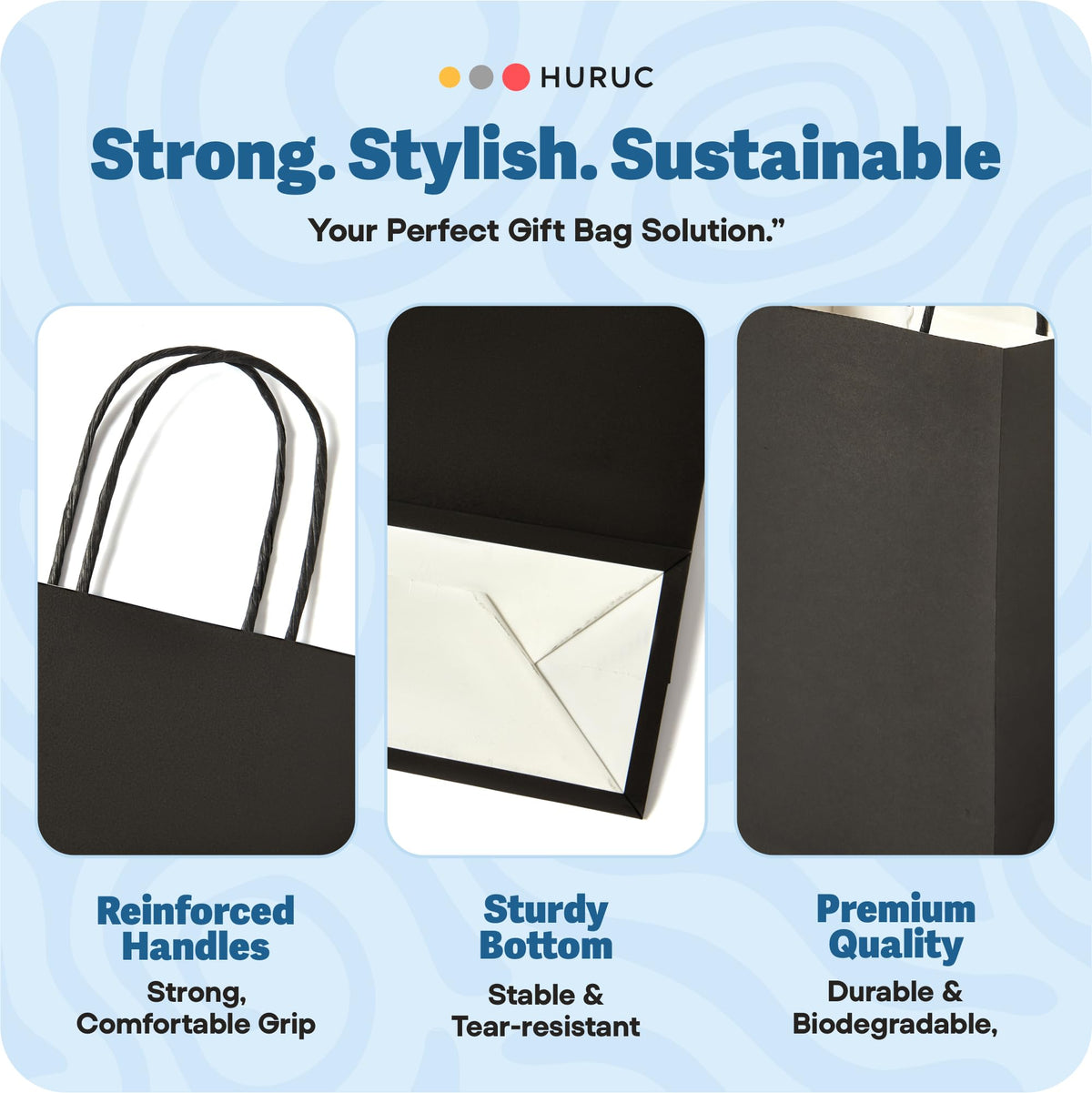 HURUC Brown Paper Bags with Handles 50 Pack Medium 130 GSM