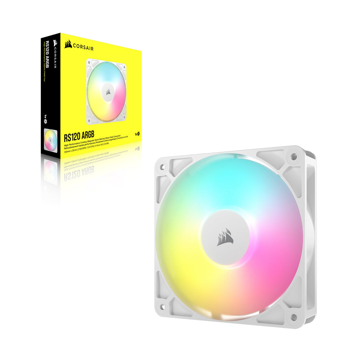 CORSAIR RS120 ARGB 120mm PWM Fans – Daisy-Chain Connection – Low-Noise – Magnetic Dome Bearing – Triple Pack – White