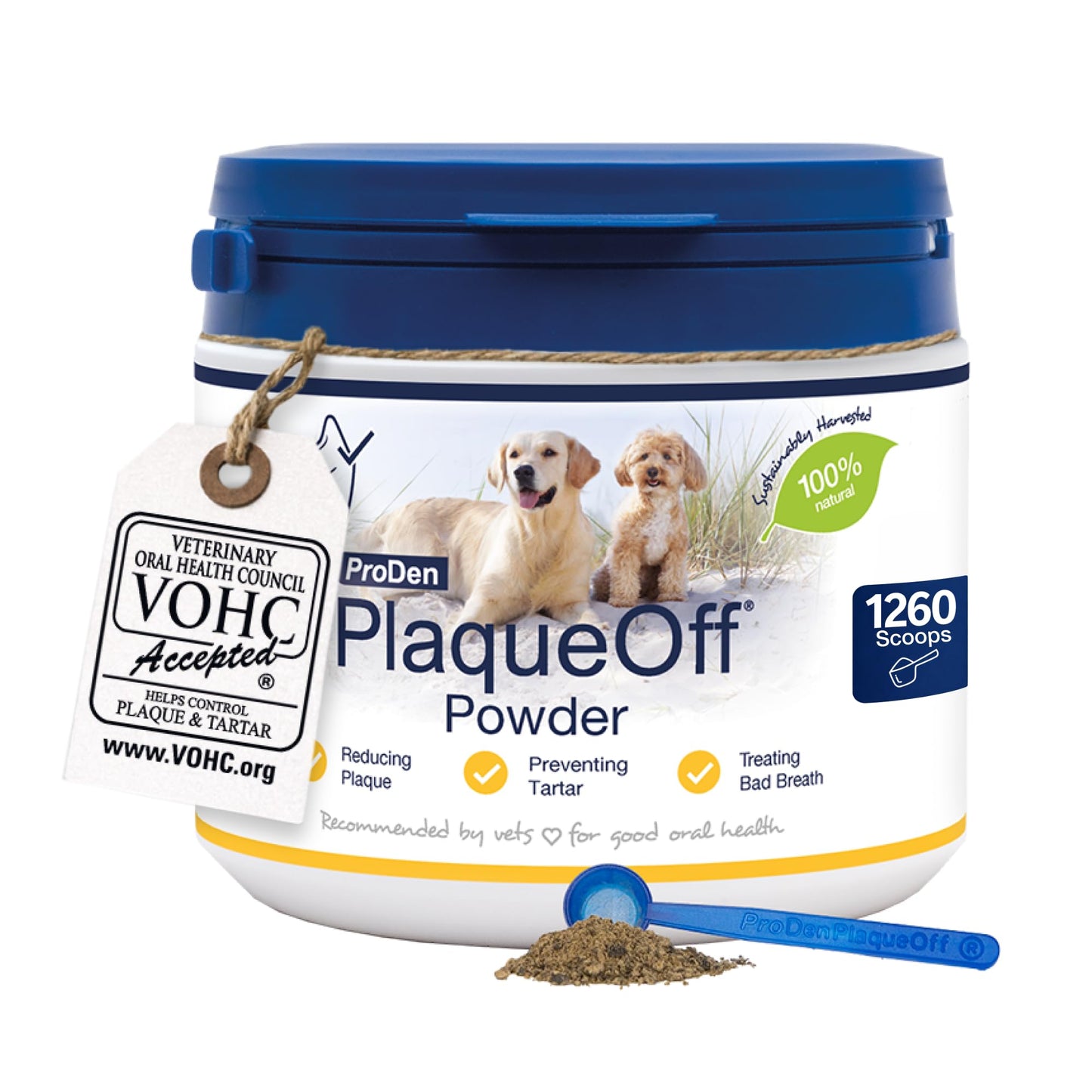 ProDen PlaqueOff Powder for Dogs & Cats, Tartar & Bad Breath Remover 100% Natural Teeth Cleaner and Plaque Remover 60 g