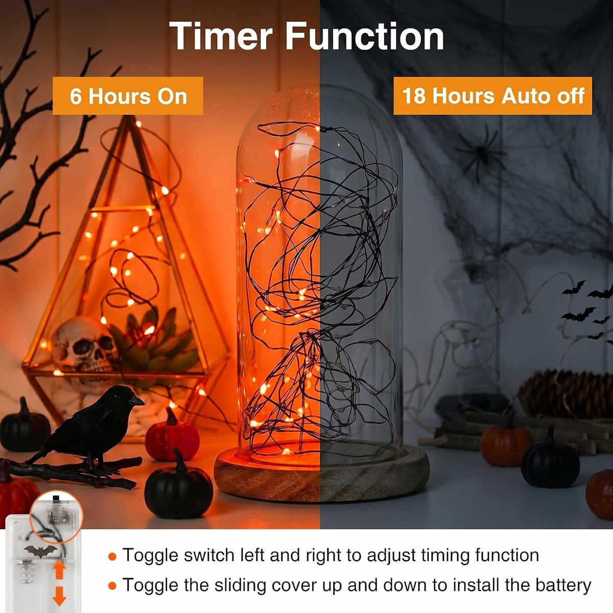 litogo Halloween Orange Fairy Lights Battery Operated with Timer, 3M 30 LED