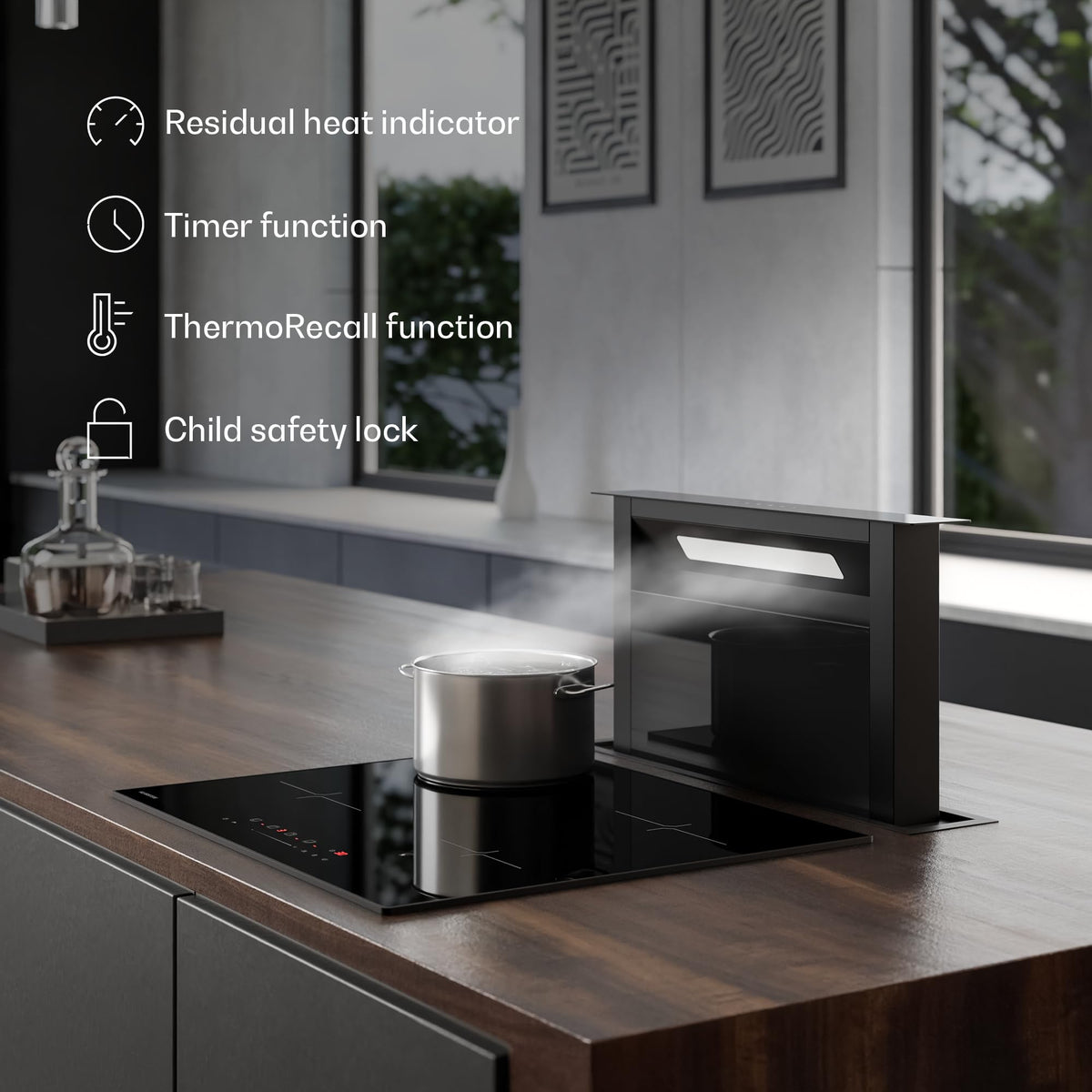 Klarstein Velaire Induction Hob 90 cm – 5 Zone Cooktop 7200W, Touch Slider, 9 Power Levels, 2 Flex Zones, Residual Heat Indicator