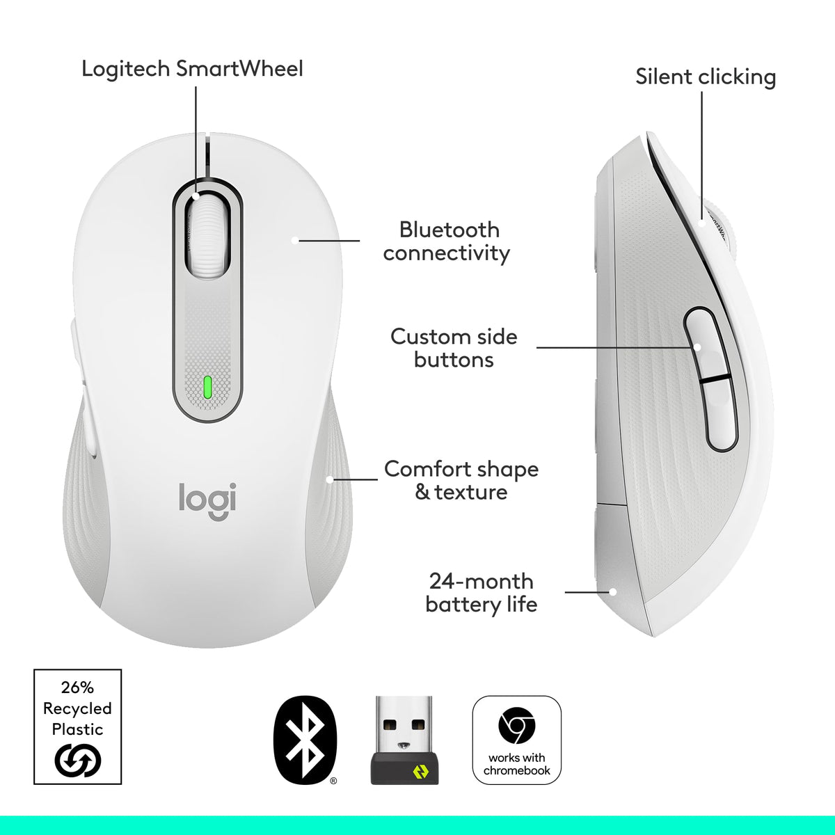 Logitech Signature M650 L Full Size Wireless Mouse - For Large Sized Hands