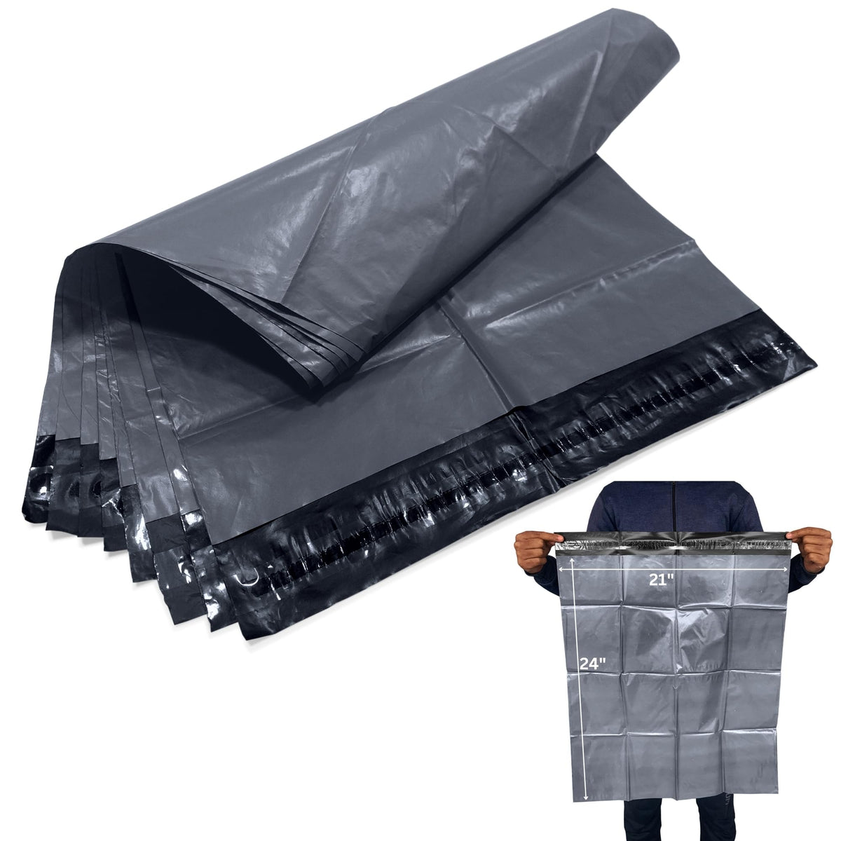 JeeJaan® 200 Small Grey Parcel Bags 4" x 6" (102 x 152mm) Strong Poly Mailer Small Postage Mailing Bags Courier Shipping Postal Bags - Posting Packing Envelopes