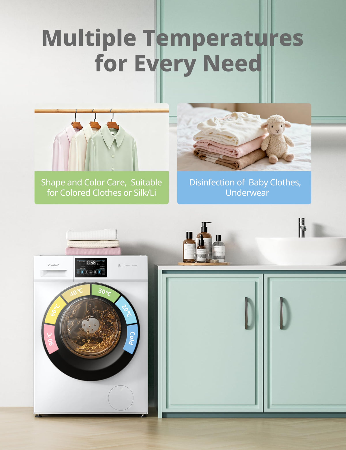 COMFEE' 10kg/7kg Washer Dryer Machine 2 in 1 Energy Class A BLDC Motor