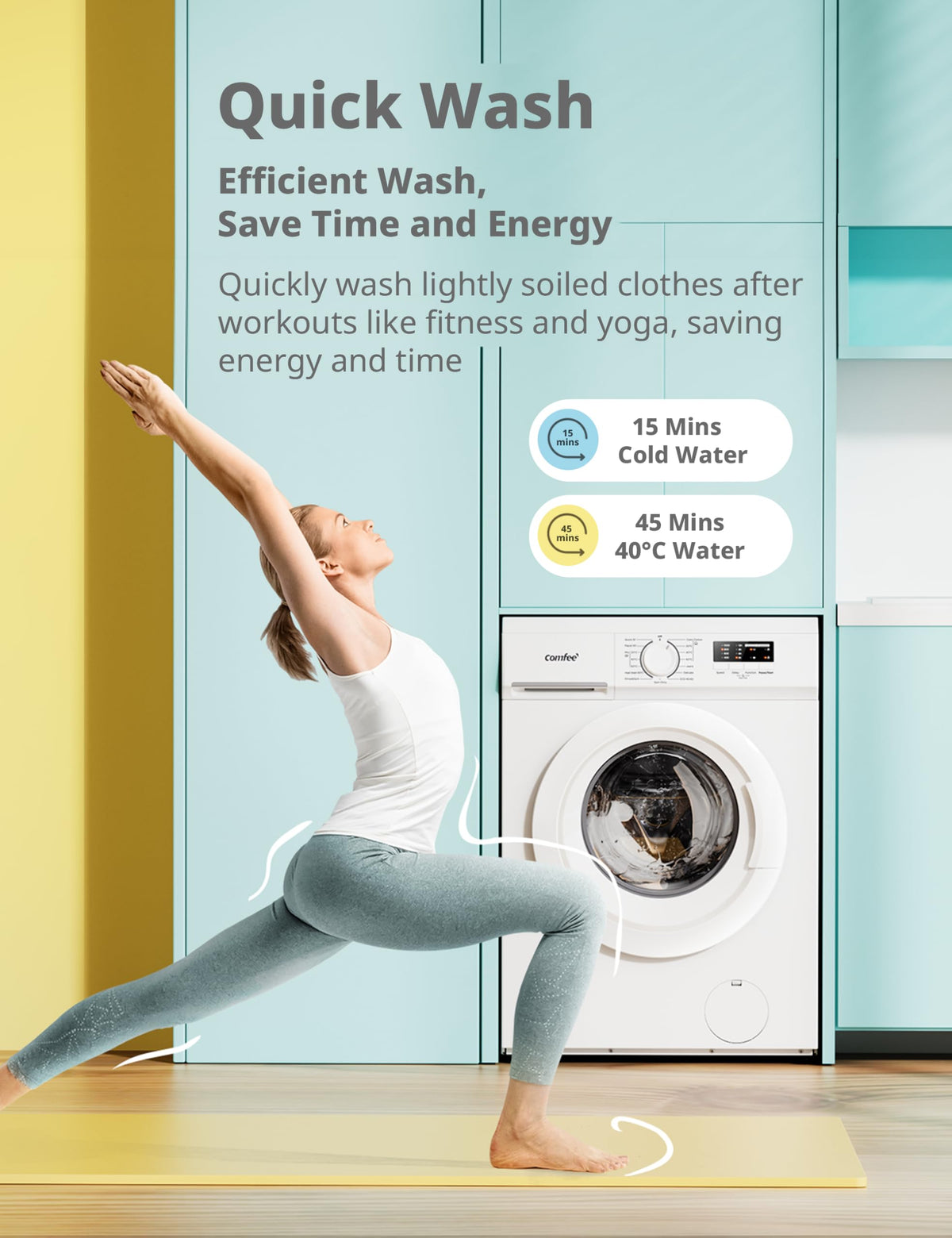 COMFEE' 9kg Washing Machine Energy Class A 1400rpm BLDC Motor Slim White