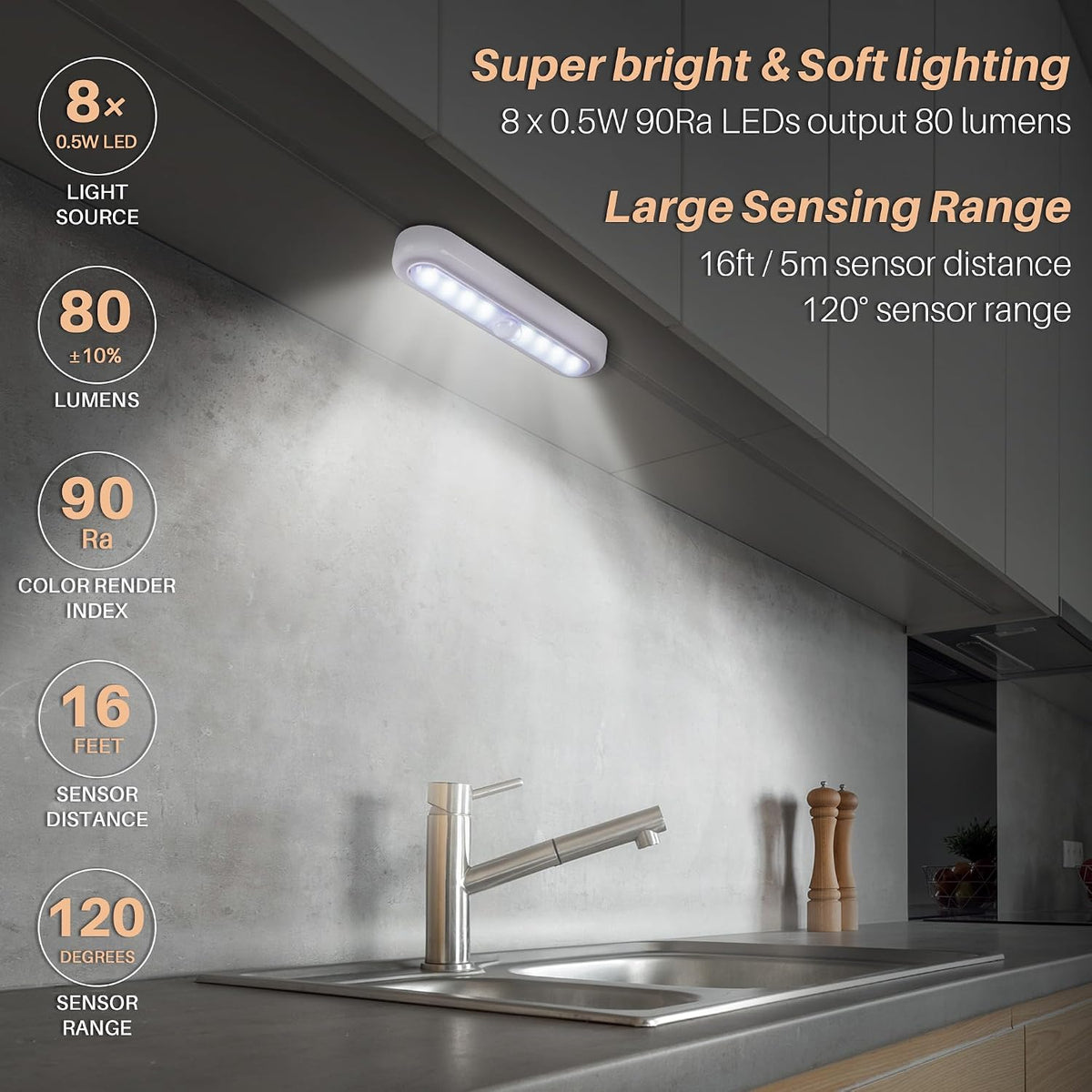 STAR-SPANGLED 7” LED Motion Sensor Lights Indoor AAA Battery, 3 Pack White