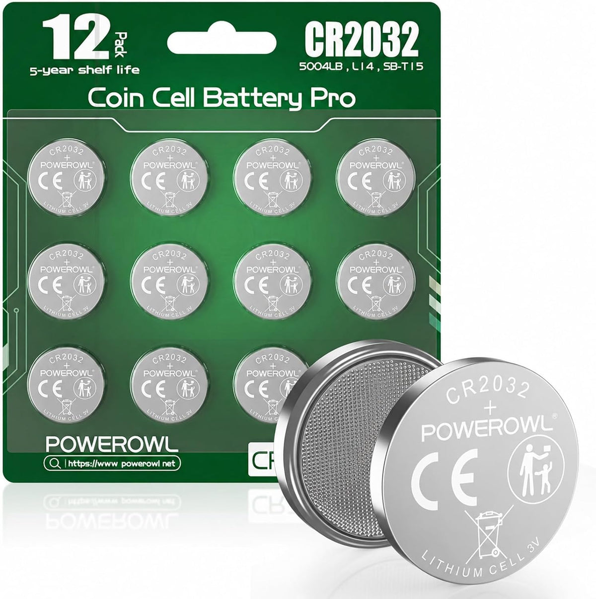 POWEROWL 12-Pack 2032 Lithium Coin Batteries for AirTag, Calculators