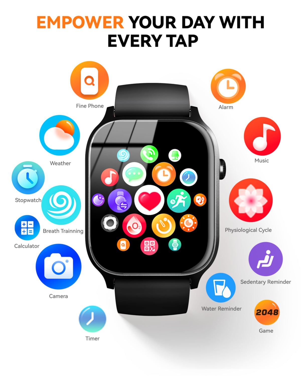Smart Watch for Men Women- Answer/Make Call, 2024 IP68 Waterproof Fitness Tracker Watch with Sleep Step Counter Activity Smartwatch for Samsung Android iPhone iOS (Black-Blue, 1.83)
