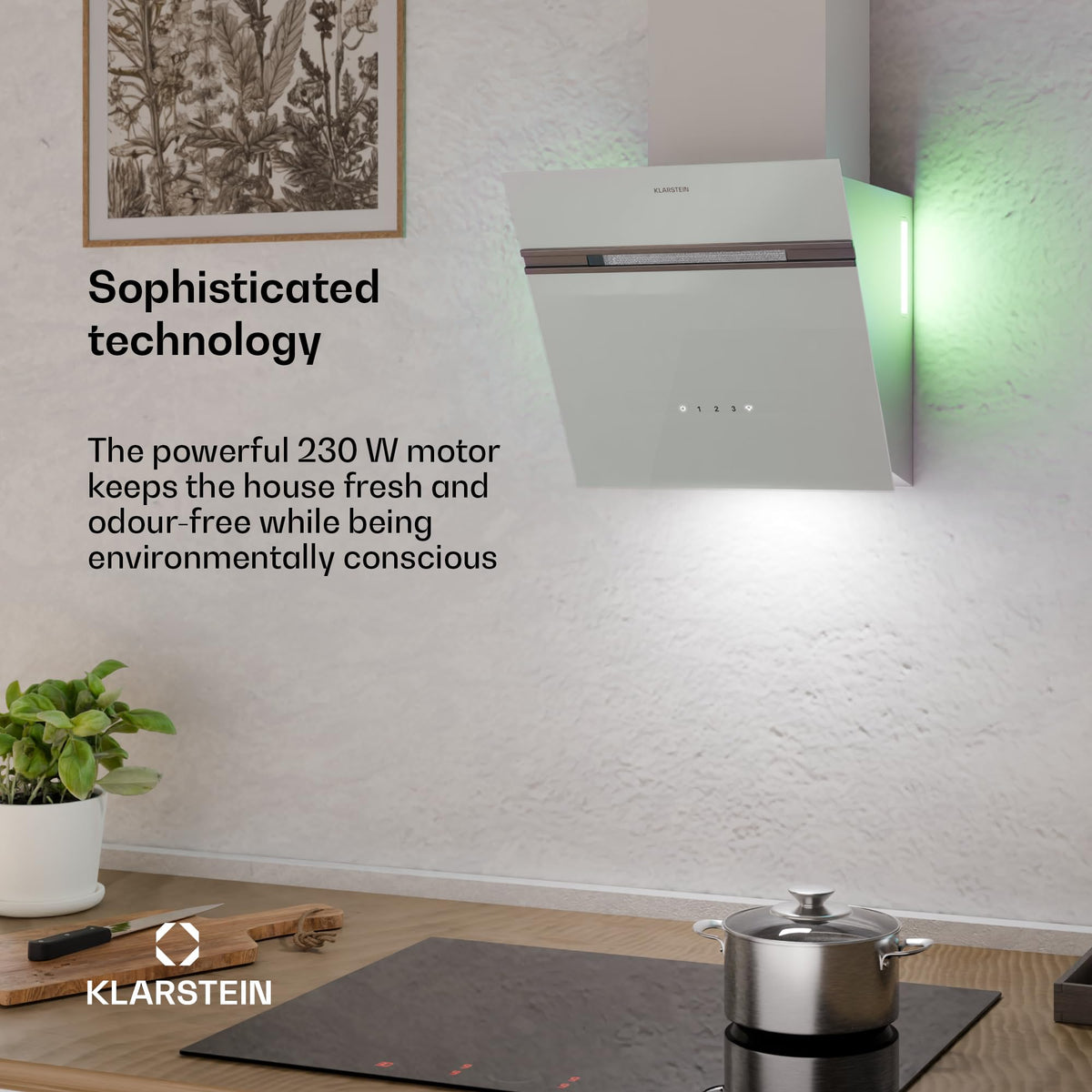 Klarstein Alina 90 Angled Cooker Hood - 615m³/h Air Flow, Touch Panel, LED Backlighting, Quiet 63dB, Energy Class A, 90cm Extractor Hood, Black
