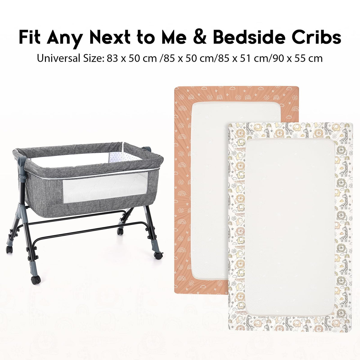 Yoofoss Moses Basket Sheets 41 x 84 cm, Fitted Soft & Breathable Microfiber Pram Sheet for Newborn Baby Boy and Girl, Crib Bassinet Mattress Protector Snuzpod Bedside 2 Pack