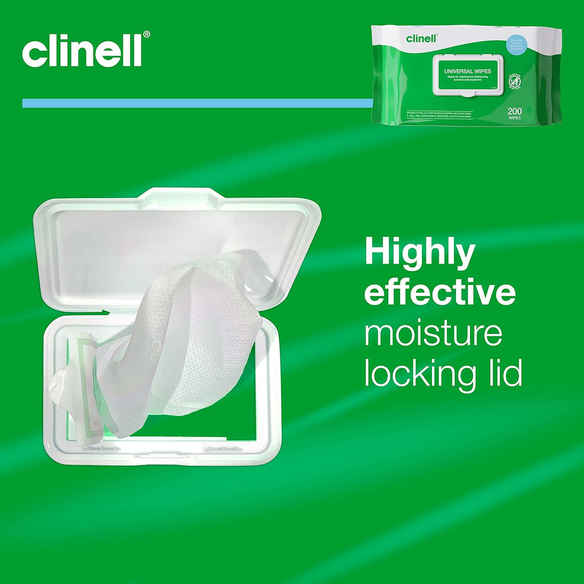 Clinell Universal Cleaning and Disinfectant Wipes - Pack of 6, 1200 Wipes - Multi Surface, Kills 99.99% of Germs, Quick Action, Green, Pleasant Fragrance