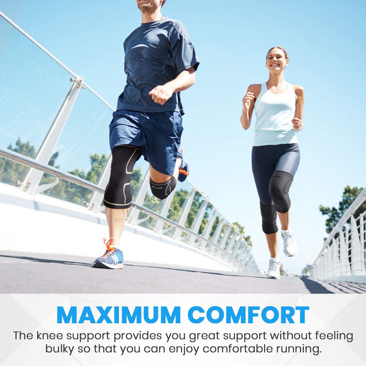 AVIDDA Knee Support Brace 2 Pack - Compression Knee Sleeves for Arthritis, Joint Pain, Ligament Injury, Meniscus Tear, ACL, MCL, Tendonitis, Running, Squats, Sports