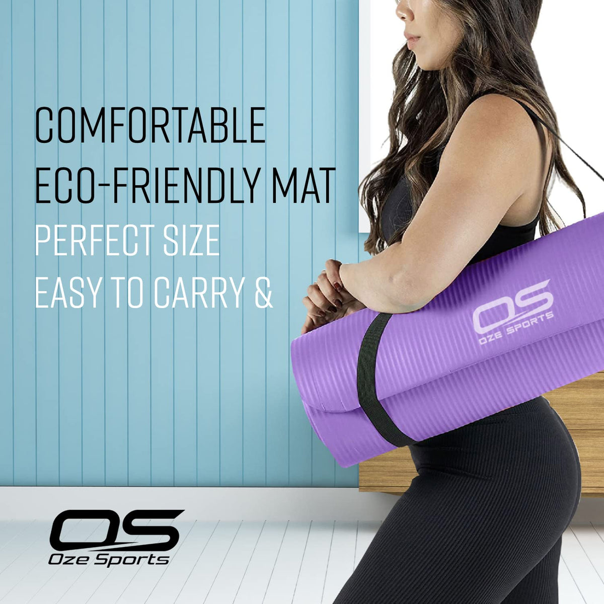 OZE SPORTS Yoga Mat, NBR Foam, Extra Thick, Non-Slip, High Density, Large, for Pilates, Gymnastics, HiiT and Fitness, with Free Carry Strap