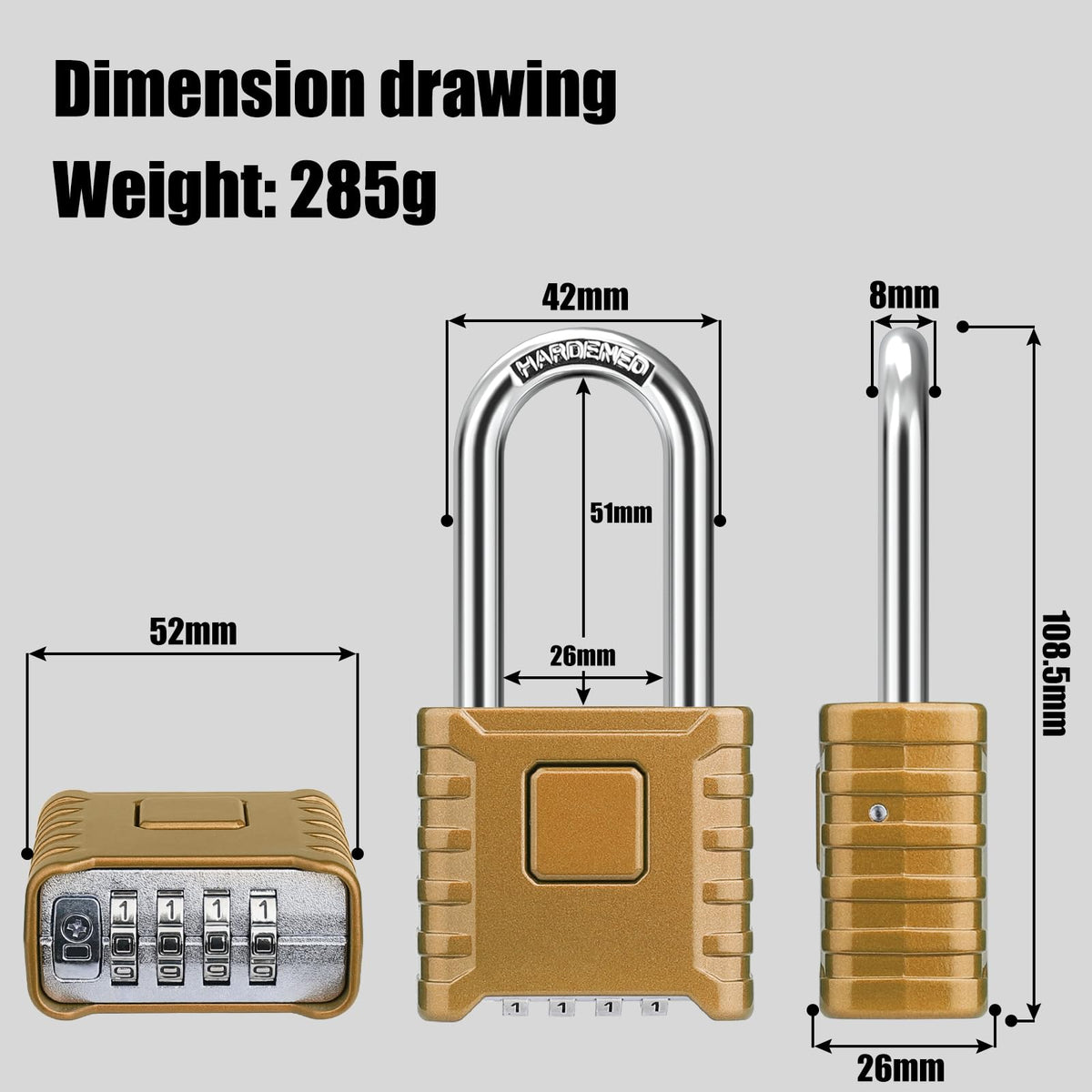 Diyife Large Heavy Duty Combination Padlocks Outdoor, 52mm Weatherproof